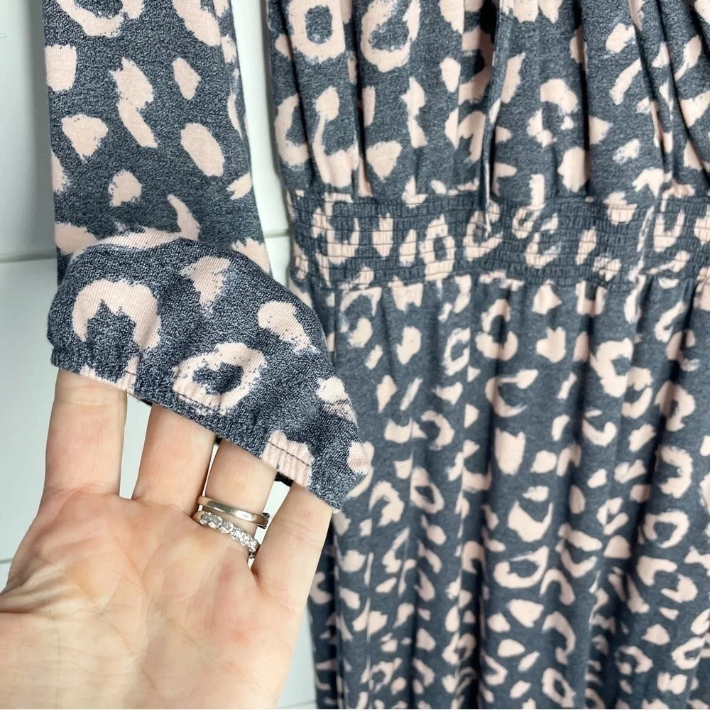 LULAROE Pink & Gray Leopard Long Sleeve Peasant Dress Women’s Size Medium
